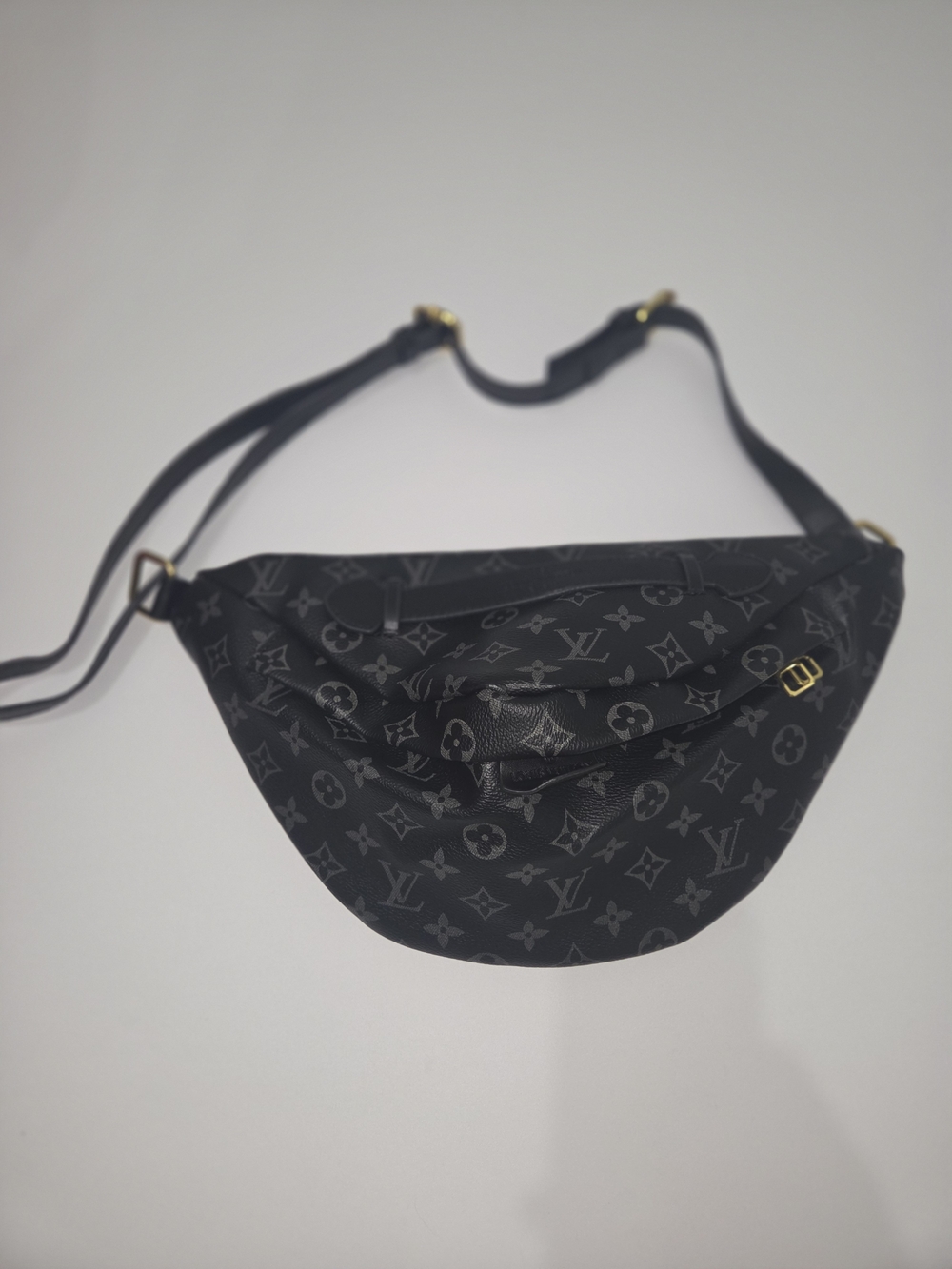 Black Monogram Fashion Crossbody Sling Bag Gold Tone Hardware Adjustable Strap